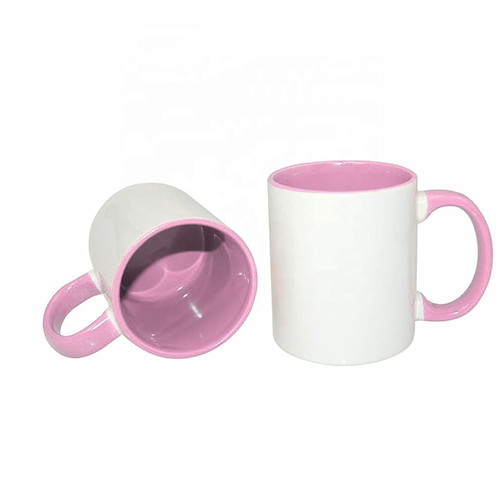 MR.R 11oz Set of 6 Sublimation Blank Coffee Mugs,Cup Blank White Mug Cup with Pink Color Mug Inner and Handle