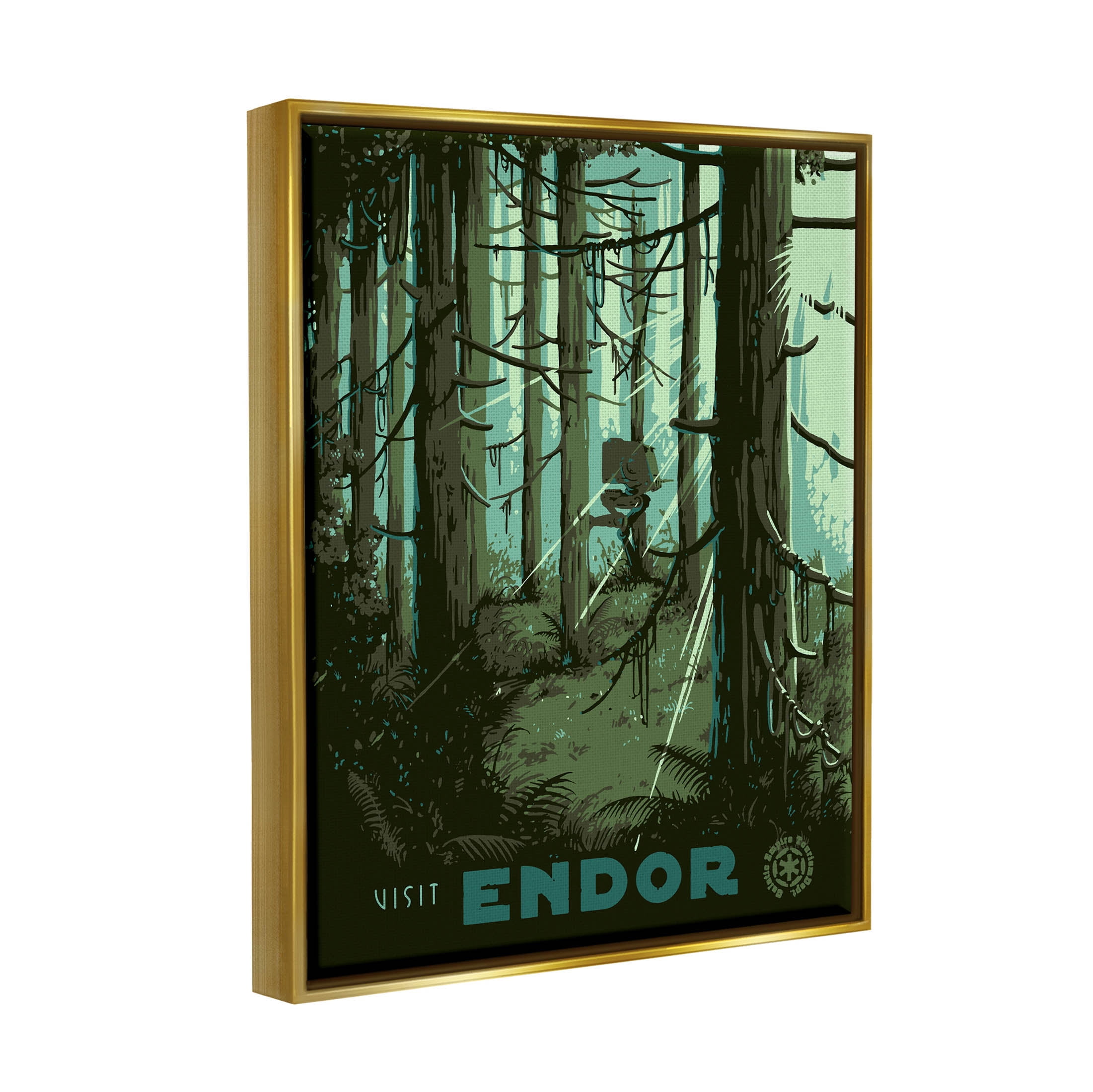 Stupell Industries Science Fiction Fantasy World Endor Graphic Art Metallic Gold Floating Framed Canvas Print Wall Art, Design by Matheus Lopes Castro