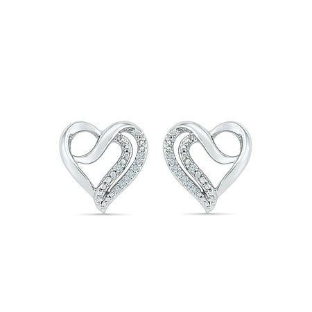 Sterling Silver 0 03 Cttw White Diamond Heart Earring Sterling Silver 0 03 Cttw White Diamond Heart Earring