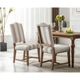 thumbnail image 3 of Guyou Elegant Dining Chairs Set of 2, Mid-century Linen Wooden Farmhouse Parsons Chair with Nailhead Trim for Dining Room, Beige with Brown Stripes, 3 of 12