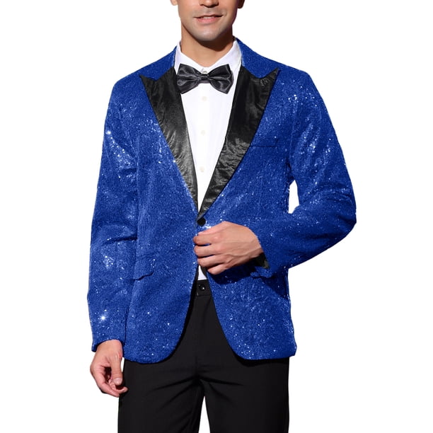 Chaqueta de traje con lentejuelas para hombre INSPIRE CHIC, abrigo deportivo brillante para fiestas, color azul S
