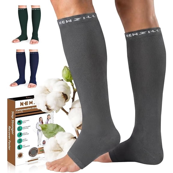 NEWZILL Compression Socks for Men & Women - 20mmHg Graduated Circulation Support, Open Toe, Cotton Blend, Ideal for Nurses