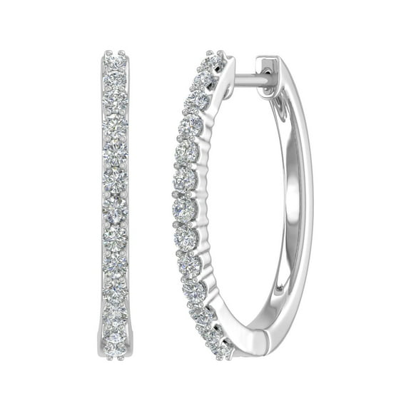 1/2 Carat Ladies Diamond Hoop Earrings in 10k White Gold