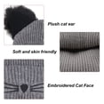 thumbnail image 3 of Gorro de lana de cordero para mujer, cálido gorro de invierno de punto trenzado con dos orejas de pompón y orejas de gato, 3 of 5