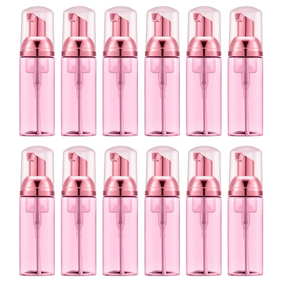 Botella con bomba de espuma Lil Ray, 60 ml, transparente, rosa roja, viaje, 12 unidades