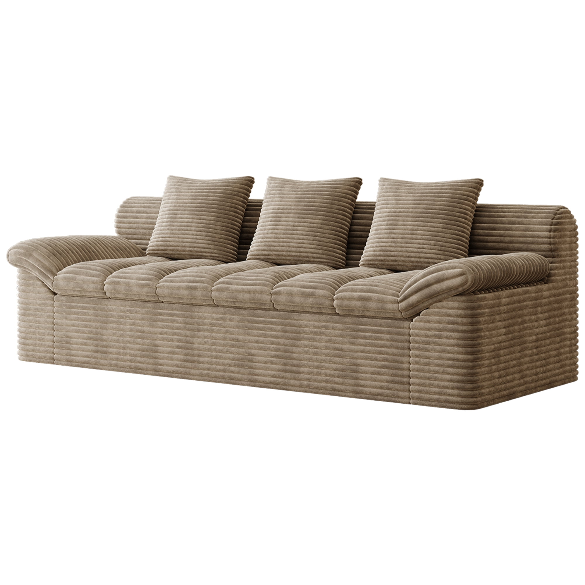Leumius 3 Seater Boneless Couch for Living Room, Upholstered Corduroy Fabric Loveseat Couch with Deep Seats,Cloud Sofa for Living Room,No Assembly Required,Camel