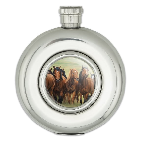 Horses on the Prairie Pecking Order Round Stainless Steel 5oz Hip Drink Flask
