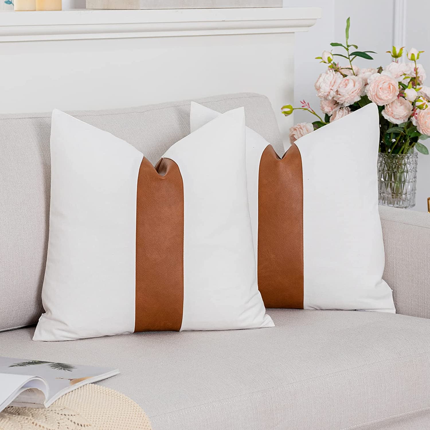 white faux leather throw pillows