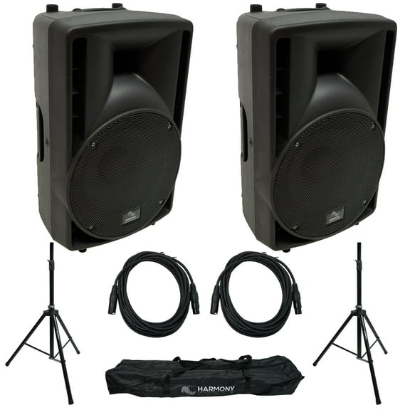 Harmony Audio HA-C10A 10" Pro DJ Powered 400W PA Speaker Pair with Tripod Speaker Stands & 15 Foot XLR Cables
