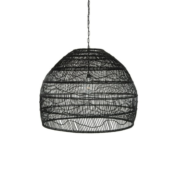 Kouboo Luhu Open Weave Cane Rib Bell Pendant Lamp, Hanging Ceiling Lamp, Chandelier Dinging Room Pendant Light, Extra Large, Black