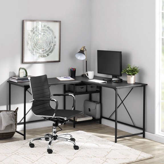 Mainstays - Bureau convertible à 2 configurations avec tablettes de rangement inférieures, Ados et Adultes