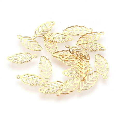 304 Stainless Steel Pendants Leaf Golden