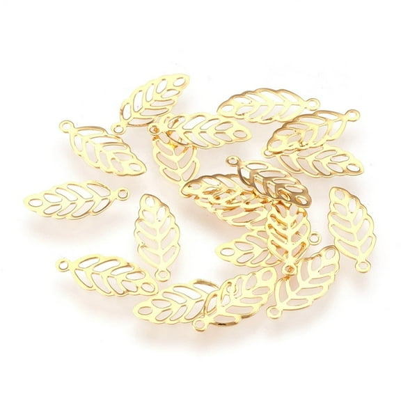 304 Stainless Steel Pendants Leaf Golden