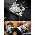 thumbnail image 5 of Men's Luxury Hollow Skeleton Watch Retro Gorgeous Gear Carving Design Rectangle Tonneau Large Dial Leather Belt & Stainless Steel Band Quartz Wristwatch Not Mechanical Watches, 5 of 7