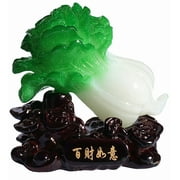 Betterdecor 4.75 in Feng Shui Pak Choi Wealth Luck Garden Statue, Resin, Green