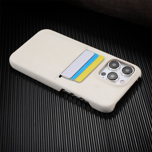 Business Card Slot Wallet Sheepskin Leather Case For iPhone 16 15 14 13 12 Pro Max Plus Luxury Frameless Shockproof Armor Cover White For iPhone 15 Pro