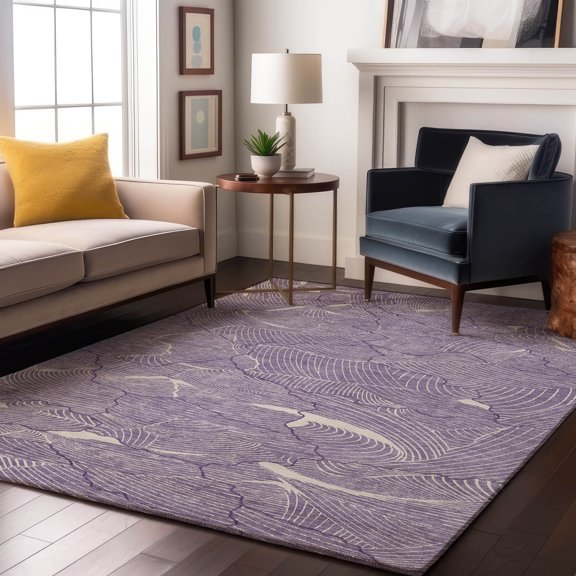Addison Rugs Mayfield Premium Machine Washable Transitional Lines Purple Rectangle Rug, 10' x 14'