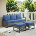 thumbnail image 2 of PARKWELL 3 Pieces Outdoor Patio Sofa Furniture Set,All-Weather Wicker Rattan Couch with 2 Ottomans,Navy, 2 of 9