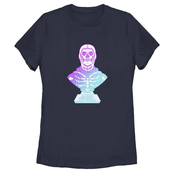 Women's Fortnite Skull Trooper All Hail Glow Graphic Tee Navy Blue 2X Large