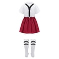 thumbnail image 2 of ranrann Girls School Uniform Skirt Outfit with Bow Tie Shirt Tops and Suspender Skirt Socks Set Type B Burgundy 13-14, 2 of 5