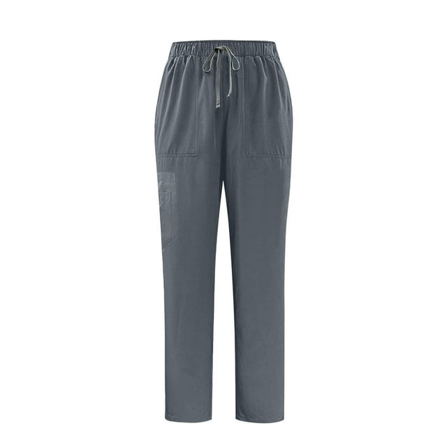 Pantalon de Sarrau pour Femmes Jambe Droite Taille Haute Classique Moderne Pantalon Médical Taille Élastique pour Infirmière Travailleur Pantalon Gris Foncé TP