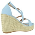 thumbnail image 3 of TOP MODA Women Espadrille Wedge High Heels Sandals Open Peep Toe Platform Ankle Strap PLATA-1 Light Blue Nubuck 6.5, 3 of 4