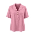 thumbnail image 4 of Yrmaups Loose Fit Short Sleeve Button Down Blouse for Women, Casual Collared Top, Soft Stretch Tee for Beach Travel Office Everyday Wear, Pink S, 4 of 6