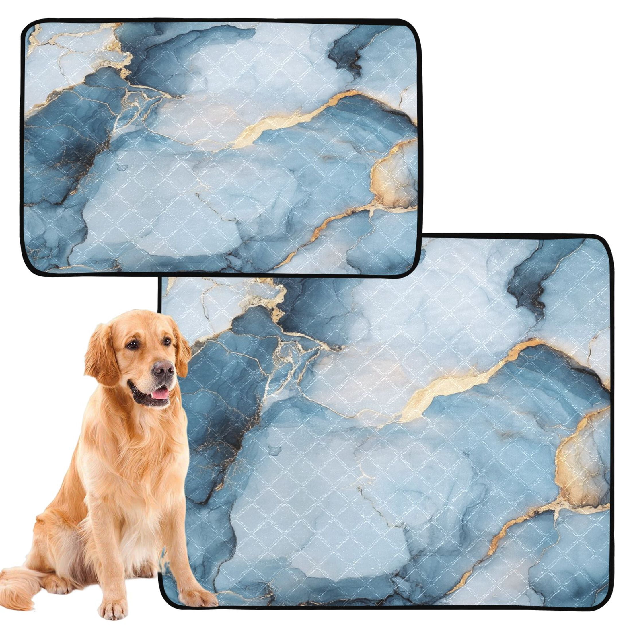 Qxltty Light Blue Gilt Marble Cat litter Pads Pet Set of 3 Diaper Mats Center Anti-leakage Layer Absorbent Soft and Comfortable