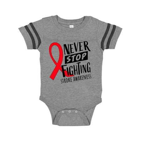 

Inktastic Never Stop Fighting Stroke Awareness Red Ribbon Gift Baby Boy or Baby Girl Bodysuit