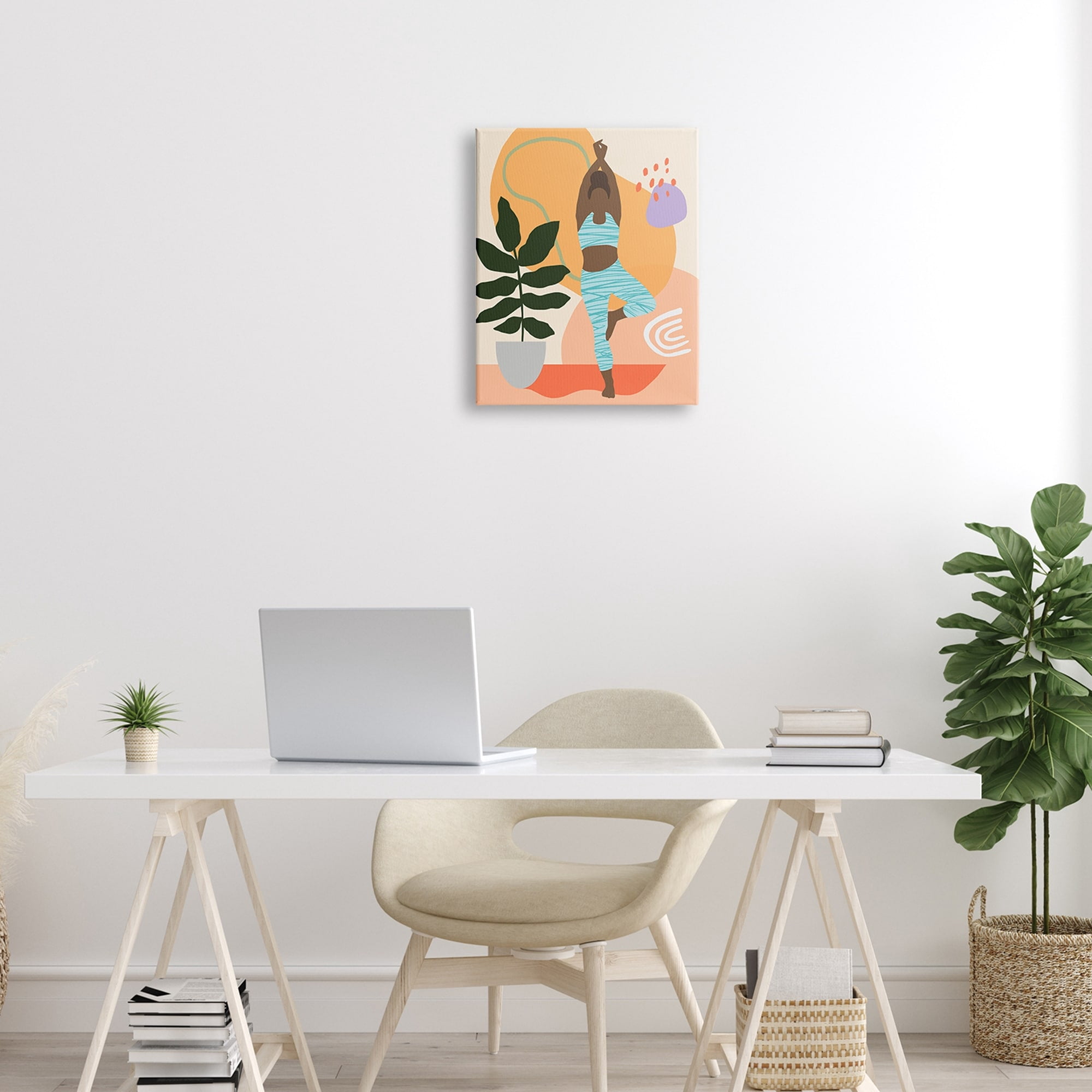Stupell Industries Exercising Yoga Botanical Plant Abstract Shapes Graphic Art Gallery-Wrapped Canvas Print Wall Art, 16x20, by Annie Warren