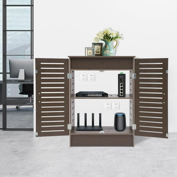 PVC 19.68" Wide Ventilated Router Cabinet W/ Cable Hider 22lbs Capacity