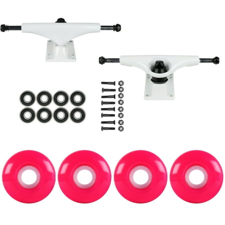 Skateboard Truck Parts - SKATEBOARD PACKAGE Havoc White 5.0 Trucks 52mm Neon Pink Abec 7 Bearings