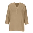 thumbnail image 6 of Dresfit Womens Linen Tops V Neck Button Down Gauze Shirts 2026 Summer 3/4 Sleeve Dressy T Shirts Lightweight Dressy Plus Size Casual Blouses M, 6 of 6