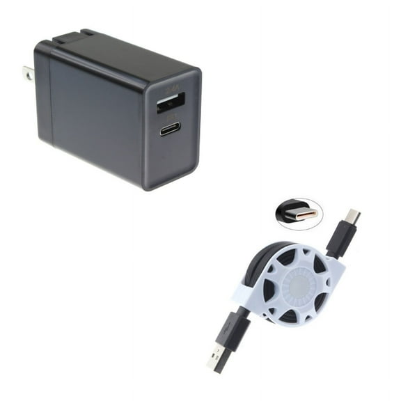 Retractable USB Cable w 30W Quick Home Charger N1X for LG V35 ThinQ, Q7 Plus, G Pad X II 10.1, V50 ThinQ 5G, Stylo 4 Plus, Google Nexus 5X, G8 ThinQ, G7 ThinQ, 5 - Microsoft Surface Go (10")