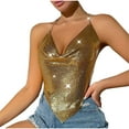 thumbnail image 4 of HAiming Women's Sequin Cami Body Chain Crop Top Sleeveless Cowl Neck Sparkly Tank Shirts Nightclub Party Blouses, 4 of 8