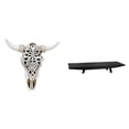 thumbnail image 1 of Cabeza De Toro Rústica Para Colgar En La Pared Con Bandeja De Madera, Escultura Decorativa Multiusos Para Casa De Campo, Oficina, Dormitorio, Boda., 1 of 8