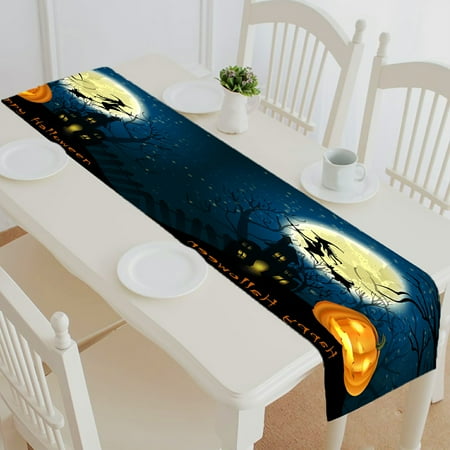 

ABPHQTO Halloween Witch Full Moon Table Runner Placemat Tablecloth For Home Decor 16x72 Inch