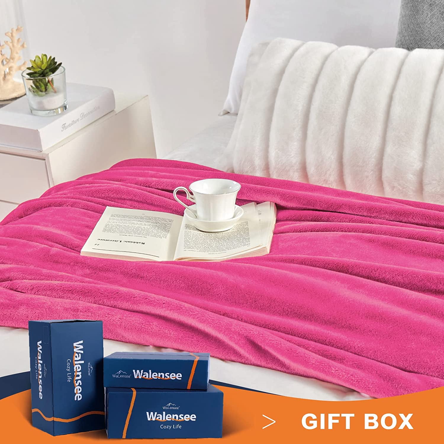 Walensee Ultra Soft Microplush Fleece Throw Blanket, 90" x 90", Hot Pink, Machine Washable