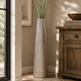 thumbnail image 3 of DecMode Glam Silver Round Large and Tall Cylindrical Floor Vase, Ceramic with Beaded Textured Pattern, 8'W x 50'H, 3 of 11