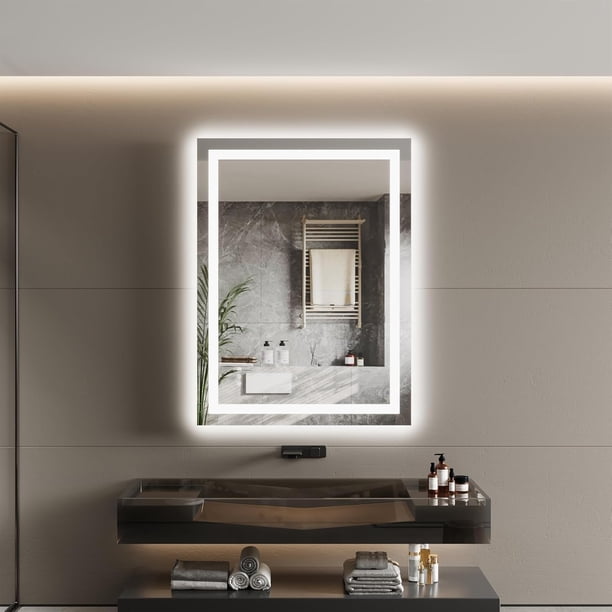 32x24 pulgada LED bathroom mirror: front y backlit, anti-fog, dimmable, smart con memory function, horizontal/vertical mounting