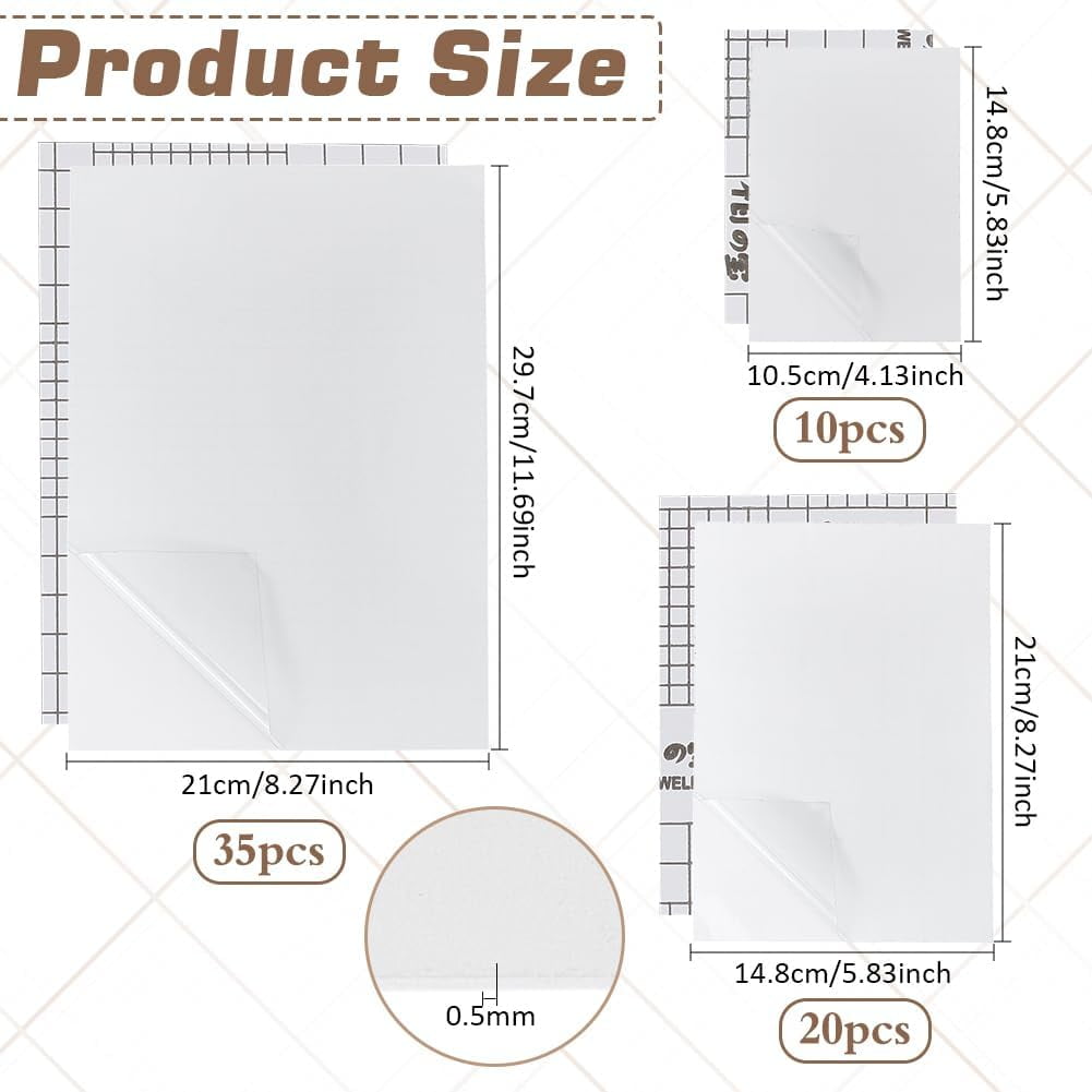 65 Sheets A4/A5/A6 PET Laminating Sheets Self-Adhesive Glossy Cold Laminating Film Waterproof Laminate Sticker for Photo Poster Documents for DIY