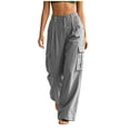 thumbnail image 6 of GUACER Womens Wide Leg Cargo Pants Button Waist Cotton Linen Casual Utility Trousers Pockets, 6 of 8