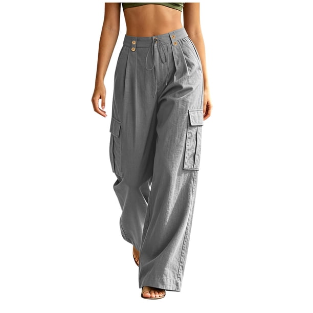 DeHolifer Women's Cargo Pants High Waist Zipper Pockets Elastic