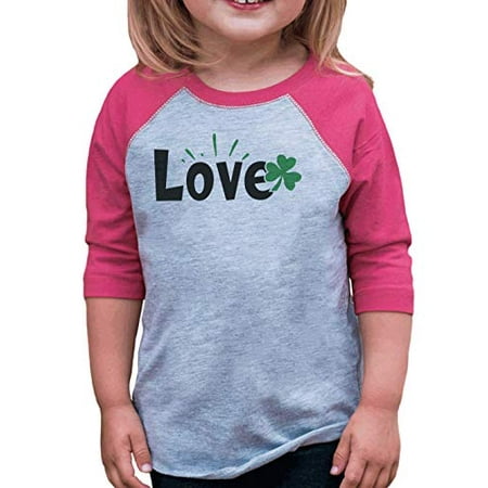 

7 ate 9 Apparel Girls Funny Love Clover St Patrick s Day Pink Baseball Tee