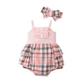 thumbnail image 1 of Romper for Girls, Sleeveless Ruffled Lace Round-Neck Embroidery Printed Princess Bow Skirt with Matching Hairband, Soft Polyester-Spandex Blend, Breathable Summer Wear, 1 of 9