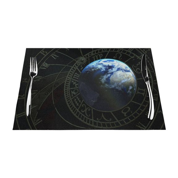 ZNDUO Placemats, 6 PCS Heat Resistant Stain Resistant Woven PVC Insulation Placemats, Durable Washable Elegant Table Mats for Dining-Ancient Planet, 18"x12"