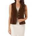 thumbnail image 1 of CHALECO DE MUJER INSPIRADOR CHIC, SEDA VELVET SIN MANGAS, CON SOLAPA Y ESCOTE EN V, CHAQUETA ELEGANTE, VESTIDOS M CAFÉ MARRÓN, 1 of 5