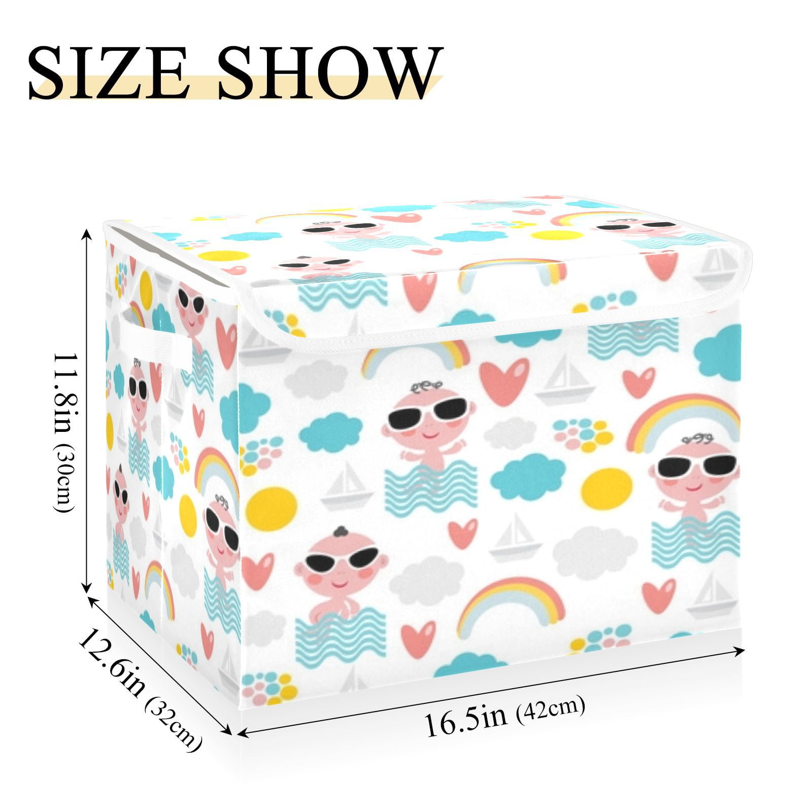 Cute babies summer pattern design Storage Bins, Foldable Cloth Basket, Cube Organizer with 2 Handles, Suitable for bedrooms, living rooms, wardrobes, and workspaces, With cover