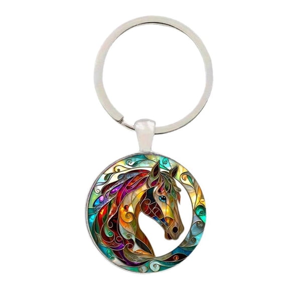 Misright Elegant Dome Glass Horse Charm Keychain For Keys Bags Or Fashion Accessory