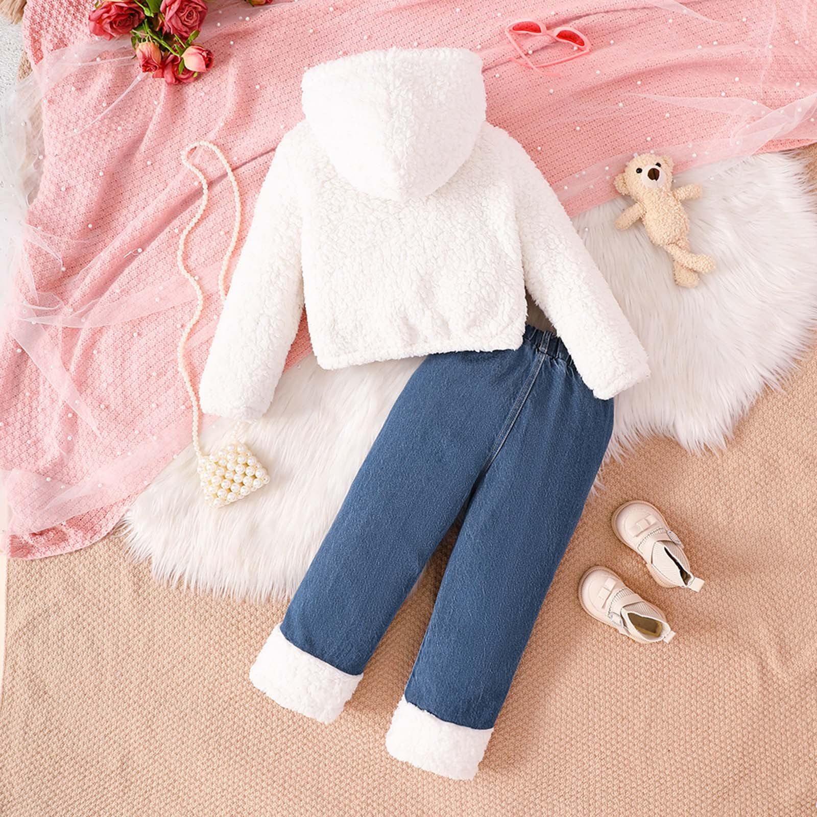 Gubotare Toddler Girl Fall Clothes Baby Girls Clothes Girls 2PCS Fall Winter Hoodie Outfits Set Print Toddler Girls Long Sleeve Top Pants Set Size 3T 4T (White,3-4 Years)